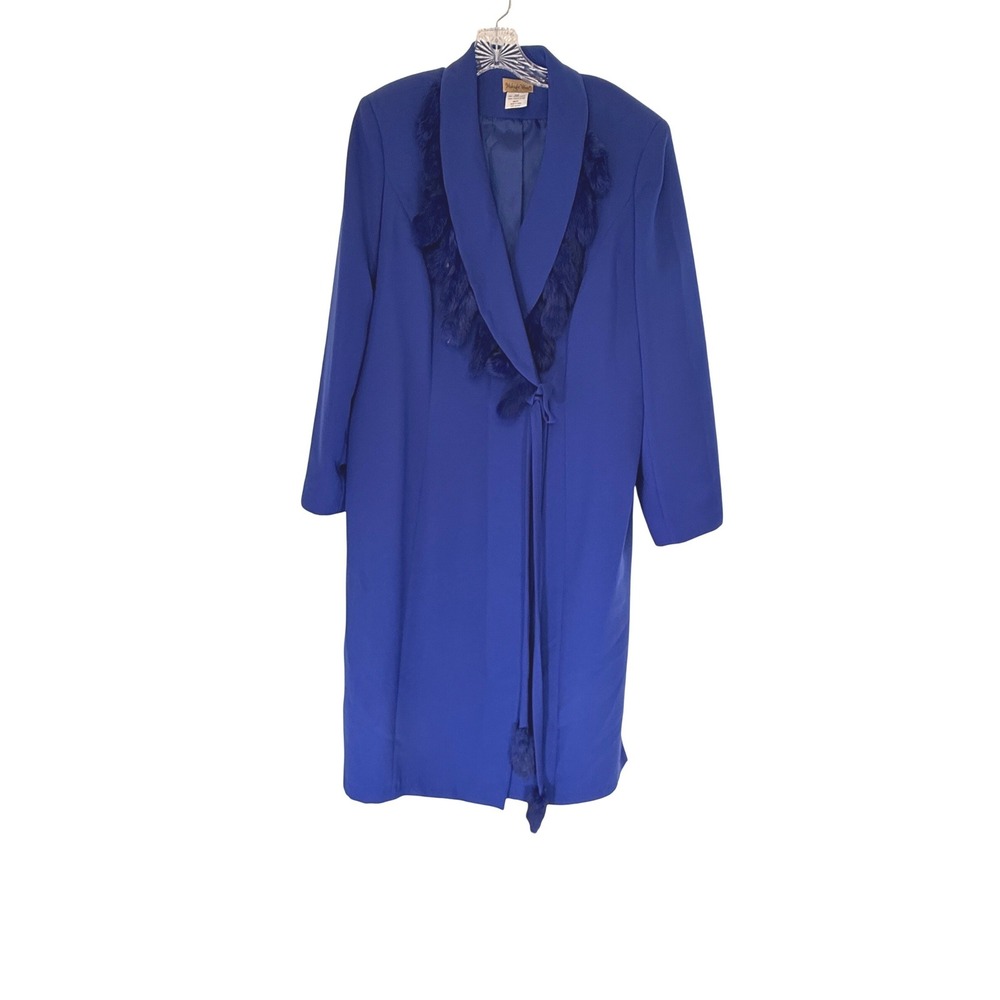 Midnight Velvet Maxi Blazer Coat Fur Trim Collar Blue Classy Elegant Size 18W